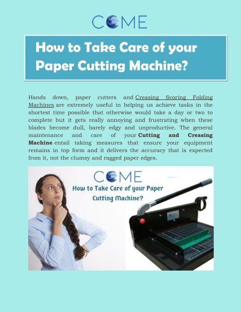 How to Take Care of your Paper Cutting Machine