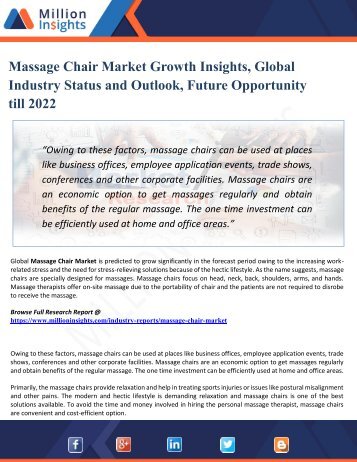 Massage Chair Market Growth Insights, Global Industry Status and Outlook, Future Opportunity till 2022