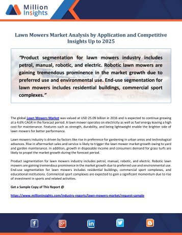 Lawn Mowers Market Analysis by Application and Competitive Insights Up to 2025