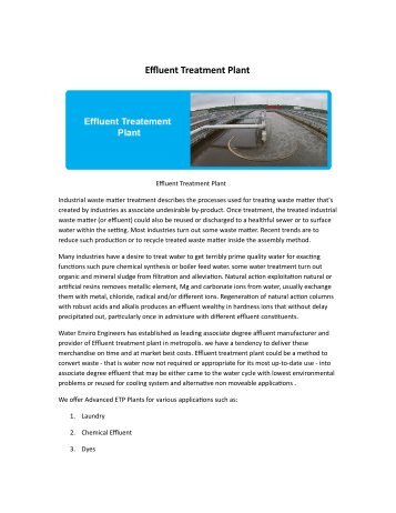 Effluent Treatment Plant Manufacture
