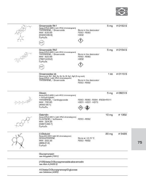 EXTRASYNTHESE D-L List of Plant Based Natural Reference Standards (part 2/4)