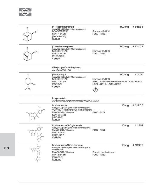 EXTRASYNTHESE D-L List of Plant Based Natural Reference Standards (part 2/4)