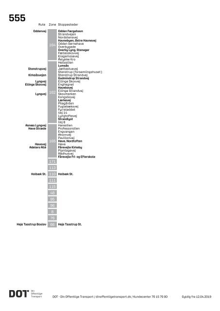 Samlet buskøreplan for DOT | Gyldig fra 12. august 2019