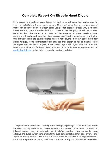 Complete Report On Electric Hand Dryers