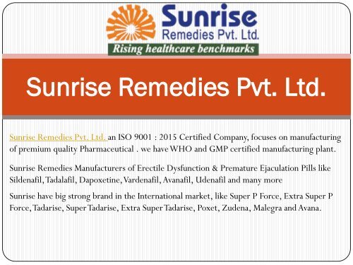 Erectile Dysfunction & Premature Ejaculation Products - Sunrise Remedies