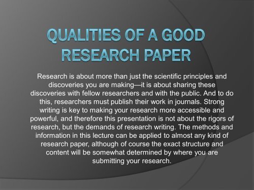 qualities of a good research papers