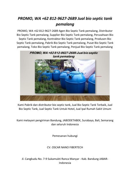 PROMO, WA +62 812-9627-2689 Jual bio septic tank pemalang