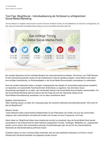 Tool-Tipp: Blog2Social - Individualisierung als Schluessel zu erfolgreichem Social-Media-Marketing