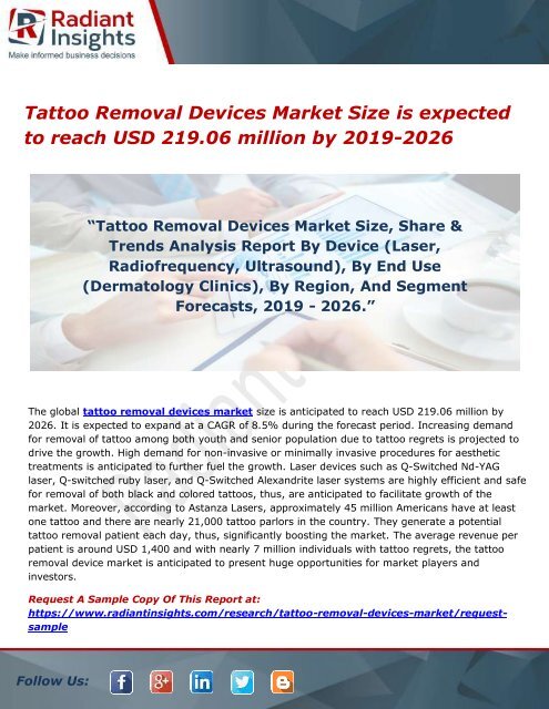 Tattoo Removal Devices Market Size is expected to reach USD 219.06 million by 2019-2026 