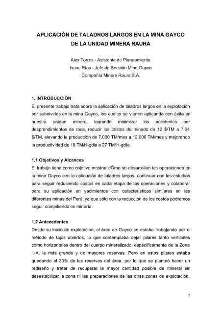 mina raura taladros largos