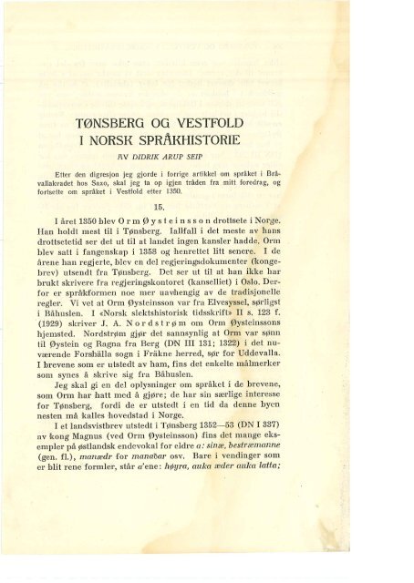 Tønsberg og Vestfold i norsk språkhistorie 
