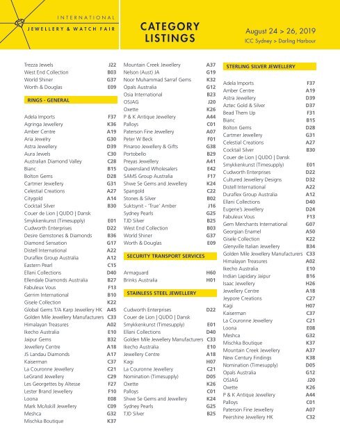 Sydney  Jewellery Trade Fair Directory 2019