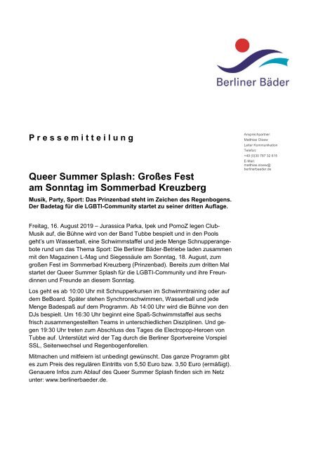 2019.08.16 Pressemitteilung zum Queer Summer Splash