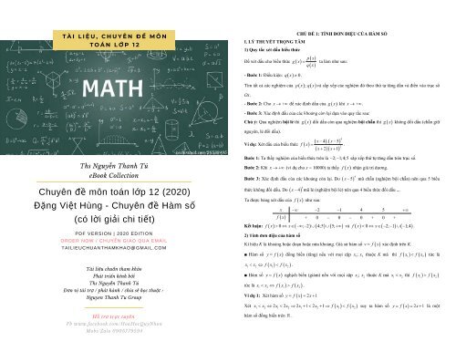 Chuyên đề môn toán lớp 12 (2020) Đặng Việt Hùng - Chuyên đề Hàm số (có lời giải chi tiết)