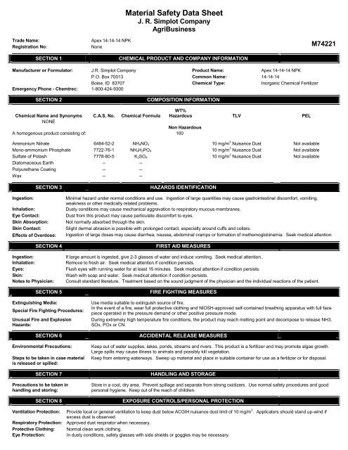 Msds 14-14-14 Npk