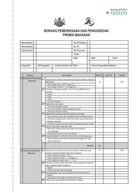 Borang Pemeriksaan Premis Makanan