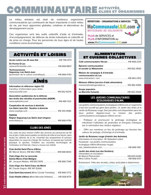 Guide d'activités 2019-2020 | Service des loisirs et de la culture de la Ville d'Alma 