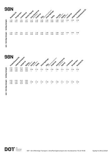 98N | Roskilde Station - Frederikssund Station | Gyldig 9 December 2018 | Movia & DOT