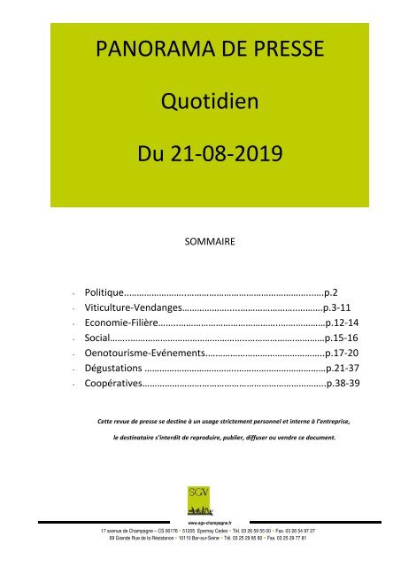 Panorama de presse quotidien du 21-08-2019