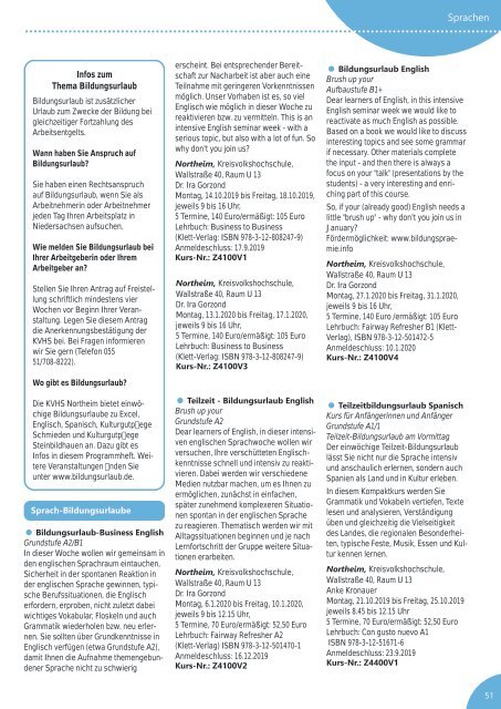 KVHS Kreisvolkshochschule Landkreis Northeim Programmheft Herbst/Winter 2019/2020