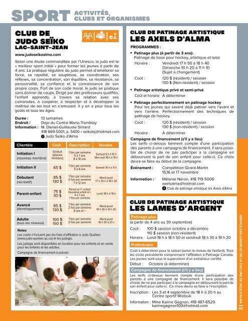 Guide d'activités 2019-2020 du Service des loisirs et de la culture de la Ville d'Alma