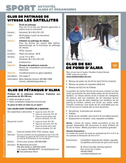 Guide d'activités 2019-2020 du Service des loisirs et de la culture de la Ville d'Alma