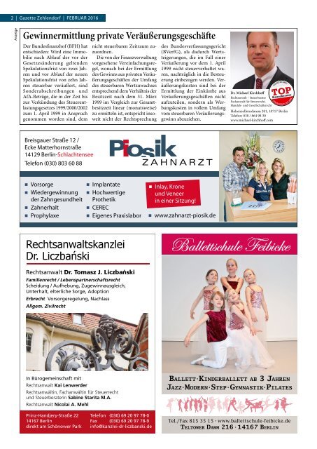 Gazette Zehlendorf Februar 2016