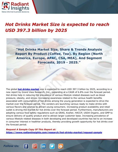 Hot Drinks Market Size is expected to reach USD 397.3 billion by 2025