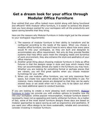 Get a dream look for your office through Modular Office Furniture