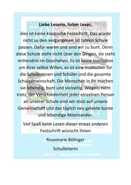 Festschrift zum Schuljubiläum