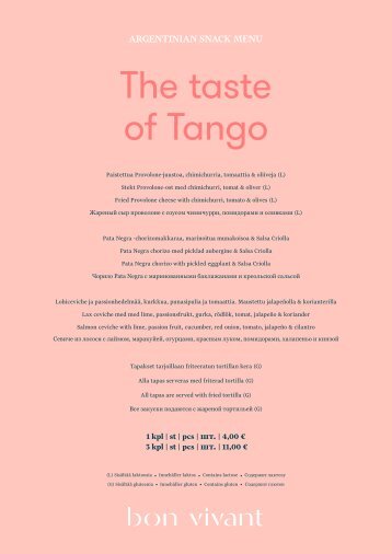 Bon Vivant - The Taste of Tango menu