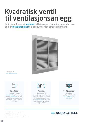 Kvadratisk ventil til ventilasjonsanlegg