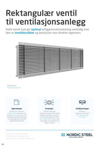 Rektangulær v entil til ventilasjonsanlegg