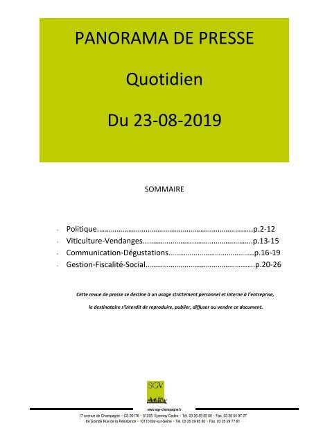 Panorama de presse quotidien du 23-08-2019