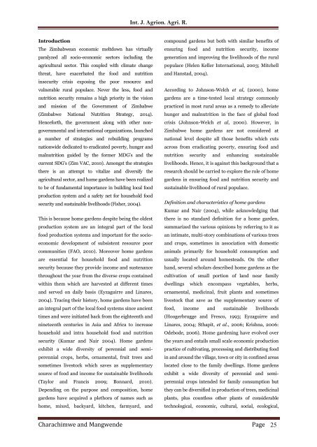 The role of home gardens in enhancing food security and sustainable livelihoods. A case study of Domboshava house hold gardens | IJAAR