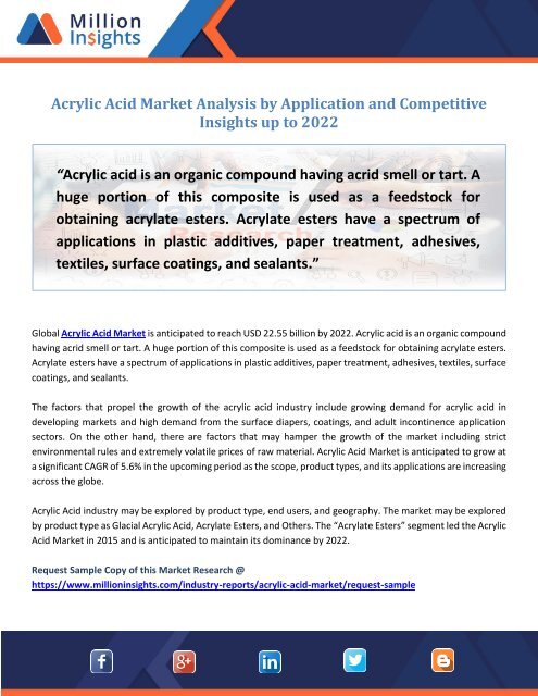 Acrylic Acid Market Analysis by Application and Competitive Insights up to 2022