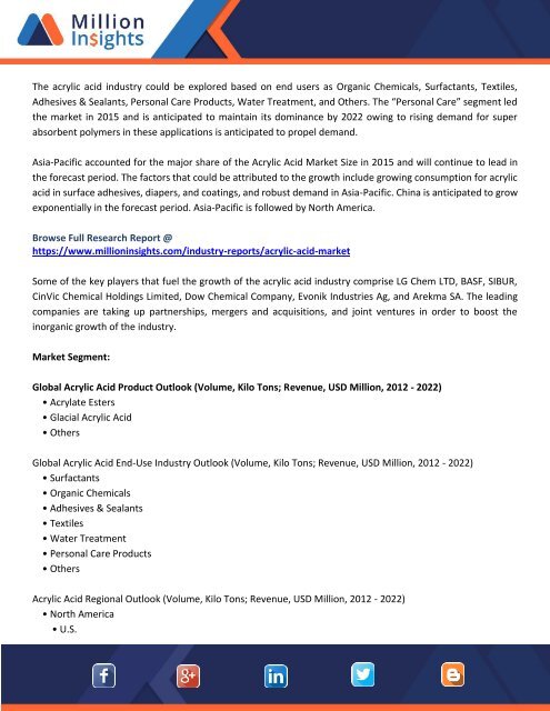 Acrylic Acid Market Analysis by Application and Competitive Insights up to 2022