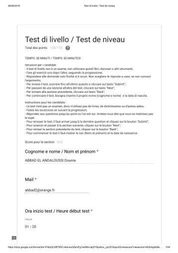 Test di livello _ Test de niveau