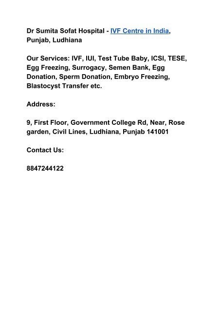 Dr Sumita Sofat Hospital Ivf Centre In India Punjab Ludhiana