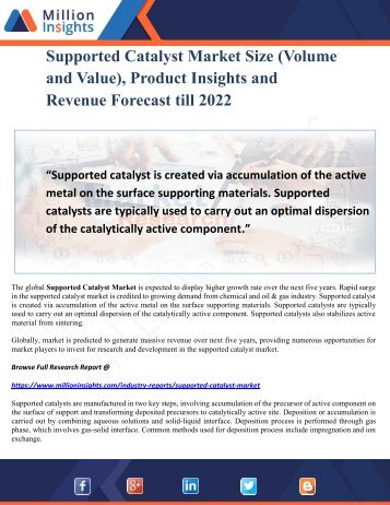 Supported Catalyst Market Size (Volume and Value), Product Insights and Revenue Forecast till 2022