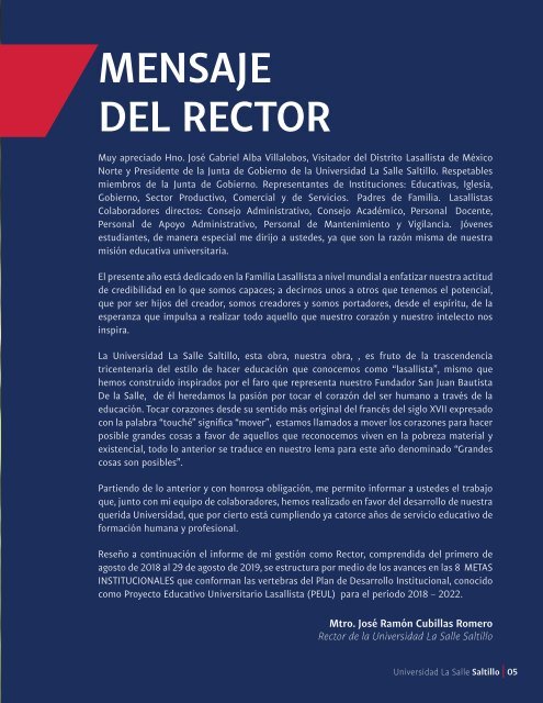 Primer Comunicado del Rector (Informe)