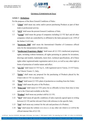 Article 1 - Lu-Ve Contardo S.p.A.