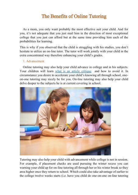 The Benefits of Online Tutoring