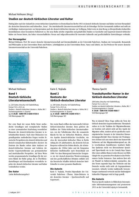 2.Halbjahr 2011 - Verlag Königshausen & Neumann
