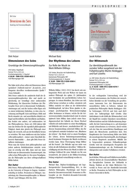 2.Halbjahr 2011 - Verlag Königshausen & Neumann