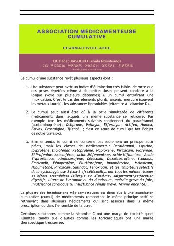 Code de programme pour détecter Association médicamenteuse cumulative