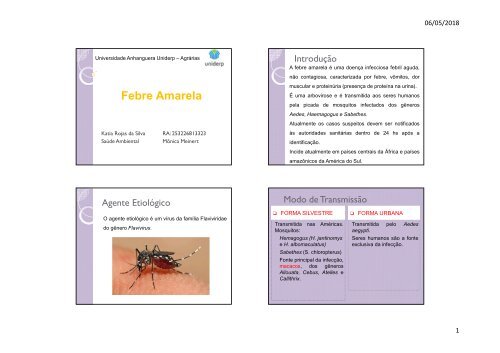 FEBRE AMARELA DENGUE CHIKUNGUNYA E ZIKA