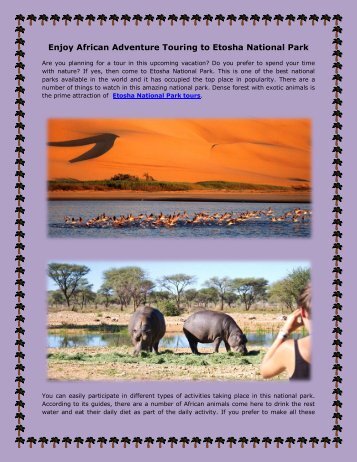 Enjoy African Adventure Touring to Etosha National Park