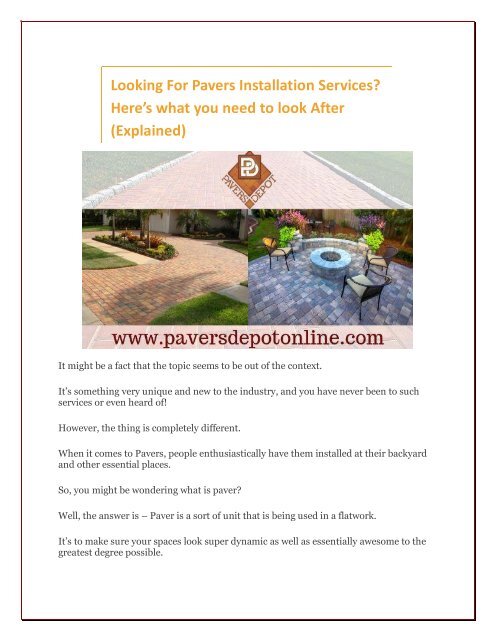 Looking For Pavers Installation Services?