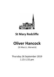 Lunchtime at Redcliffe - Free Organ Recital featuring Oliver Hancock